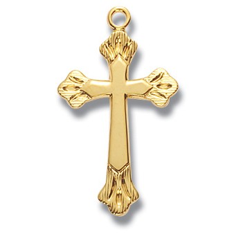 Gold Over Sterling Silver Small Cross w/Fancy Tips w/18" Chain - Boxed