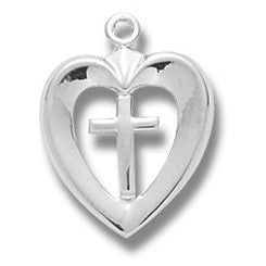 Sterling Silver Open Heart with Cross Center w/18" Chain - Boxed