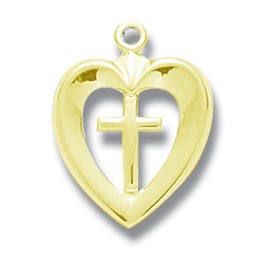 Gold Over Sterling Open Heart w/Cross Center w/18" Chain - Boxed