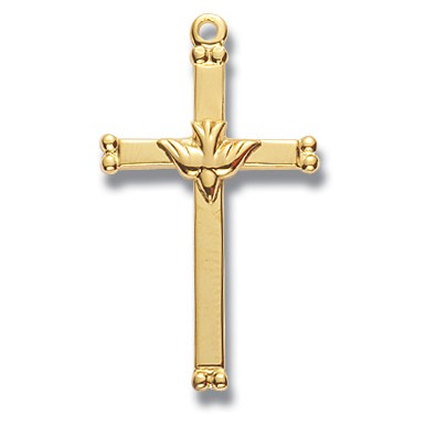 Gold Over Sterling Silver Medium Holy Spirit Cross w/18" Chain - Boxed