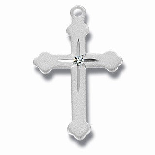 Sterling Silver Fancy Textured Cross with Star w/18" Chain - Boxed