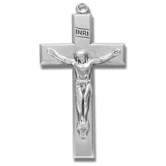 Sterling Silver Large Plain Crucifix w/24" Chain - Boxed