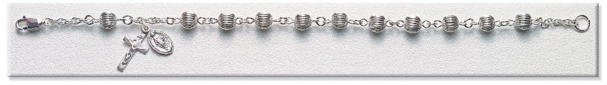 6mm Fancy Sterling Silver Rosary Bracelet - Boxed