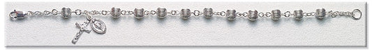 6mm Fancy Sterling Silver Rosary Bracelet - Boxed