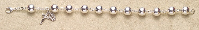 10mm Sterling Silver Rosary Bracelet