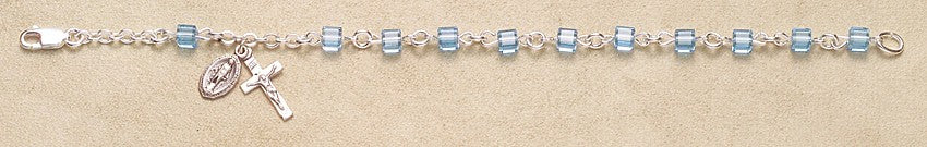 4mm Swarovski Aqua Cube Rosary Bracelet - Boxed