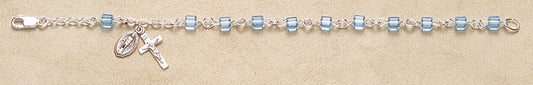 4mm Swarovski Aqua Cube Rosary Bracelet - Boxed