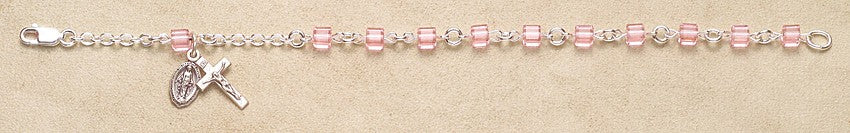 4mm Swarovski Light Rose Crystal Cube Rosary Bracelet - Boxed