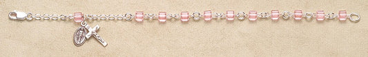 4mm Swarovski Light Rose Crystal Cube Rosary Bracelet - Boxed