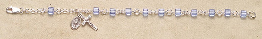 4mm Cube Swarovski Light Sapphire Sterling Silver Rosary Bracelet - Boxed