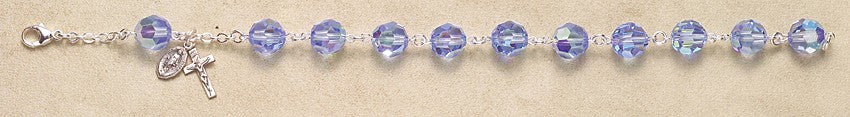 10mm Swarovski Light Sapphire Sterling Silver Rosary Bracelet - Boxed