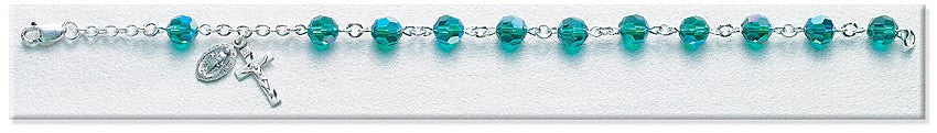 7mm Swarovski Emerald (AB) Sterling Silver Rosary Bracelet - Boxed