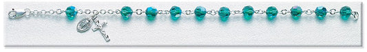 7mm Swarovski Emerald (AB) Sterling Silver Rosary Bracelet - Boxed