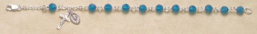 6mm Swarovski Caribbean Blue Sterling Silver Rosary Bracelet - Boxed