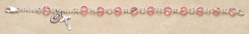 6mm Swarovski Light Rose(AB)Sterling Silver Rosary Bracelet - Boxed