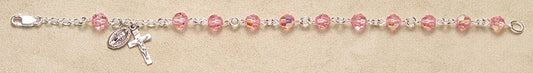 6mm Swarovski Light Rose(AB)Sterling Silver Rosary Bracelet - Boxed