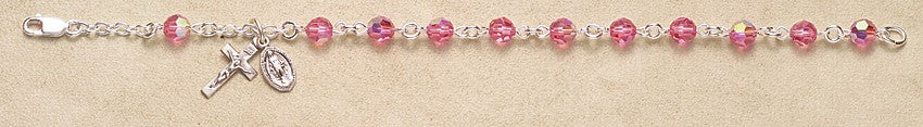 6mm Swarovski Pink (AB) Sterling Silver Rosary Bracelet - Boxed