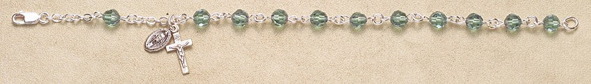 6mm Swarovski Erinite (AB) Sterling Silver Rosary Bracelet  -Boxed