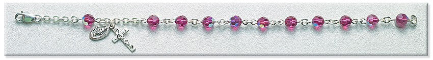 6mm Swarovski Fuchsia (AB) Sterling Silver Rosary Bracelet - Boxed