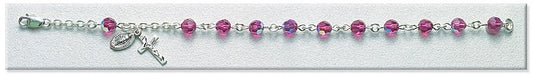 6mm Swarovski Fuchsia (AB) Sterling Silver Rosary Bracelet - Boxed