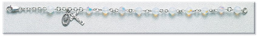 6mm Swarovski Opal (AB) Sterling Silver Rosary Bracelet - Boxed