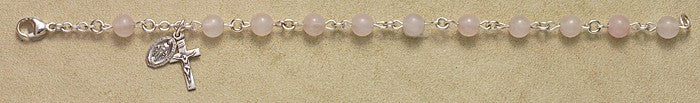 6mm Rose Quartz Sterling Silver Rosary Bracelet - Boxed