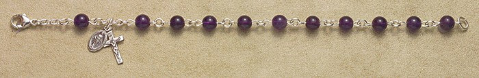 6mm Amethyst Sterling Silver Rosary Bracelet - Boxed