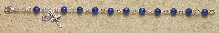 6mm Lapis All Sterling Silver Rosary Bracelet - Boxed