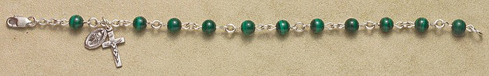 6mm Malachite Sterling Silver Rosary Bracelet - Boxed