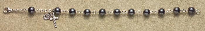 8mm Hematite All Sterling Rosary Bracelet - Boxed