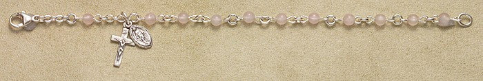 4mm Genuine Rose Quartz All Sterling Rosary Bracelet - Boxed