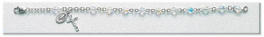 5mm Swarovski Crystal (AB) Sterling Rosary Bracelet - Boxed