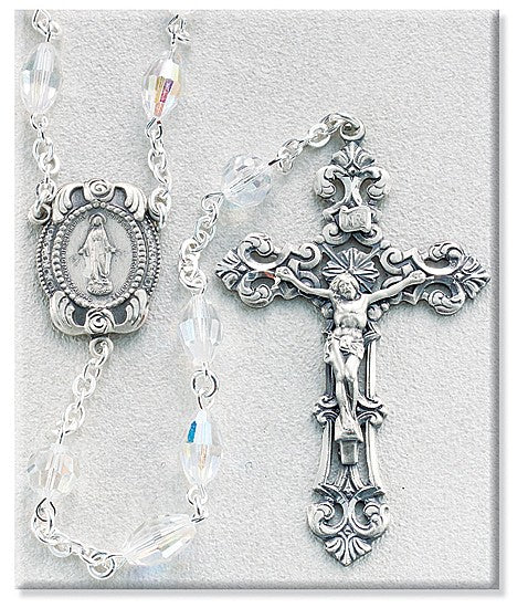 6mm Swarovski Oval Crystal Sterling Silver Rosary - Boxed