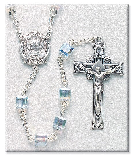 6mm Swarovski Crystal Cube Sterling Silver Rosary - Boxed