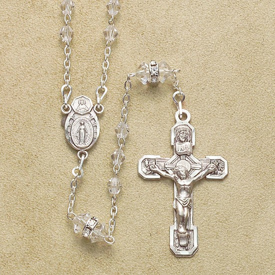 4mm Crystal Rosary with Sterling Crucifix & Center - Boxed