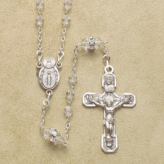 4mm Crystal Rosary with Sterling Crucifix & Center - Boxed