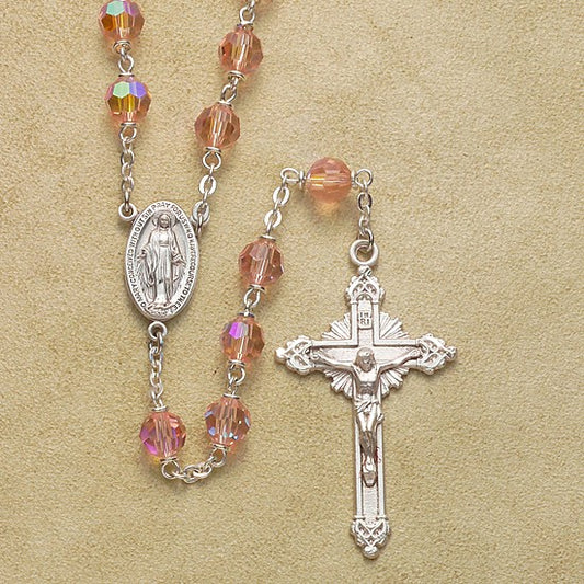 6mm Light Rose Rosary with Sterling Silver Crucifix & Center - Boxed