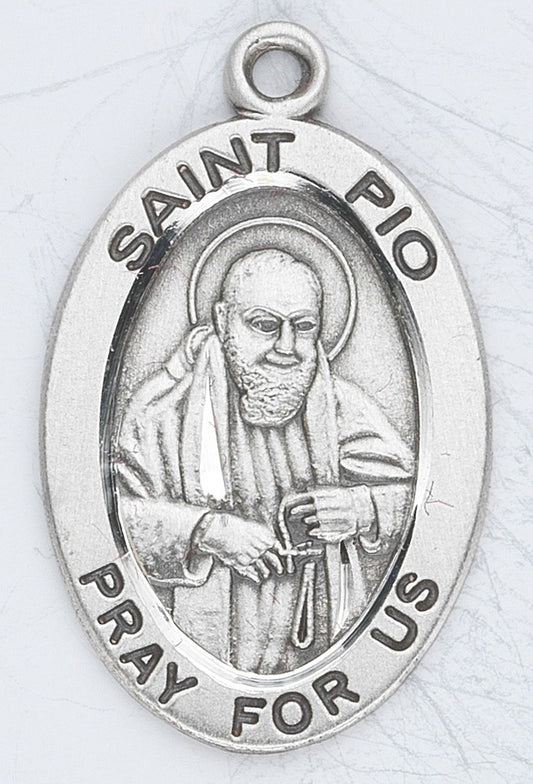 St. Pio Sterling Silver Oval w/20" Chain - Boxed