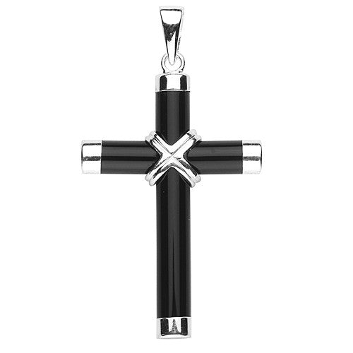 Sterling Silver Onyx Cross w/20" Chain - Boxed