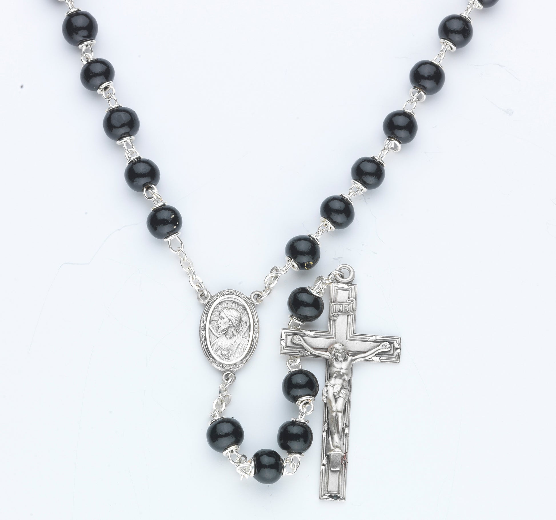 7mm Black Round Wood Rosary - Boxed