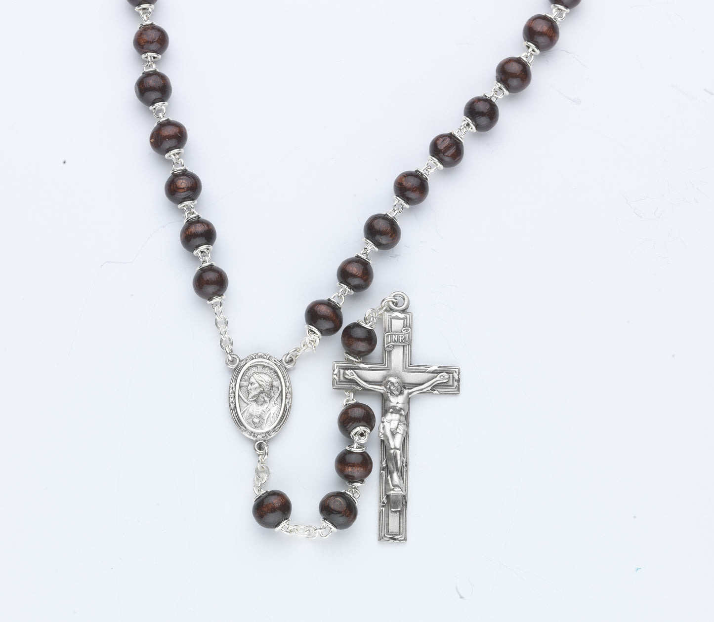 7mm Maroon Round Wood Rosary - Boxed