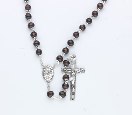 7mm Maroon Round Wood Rosary - Boxed