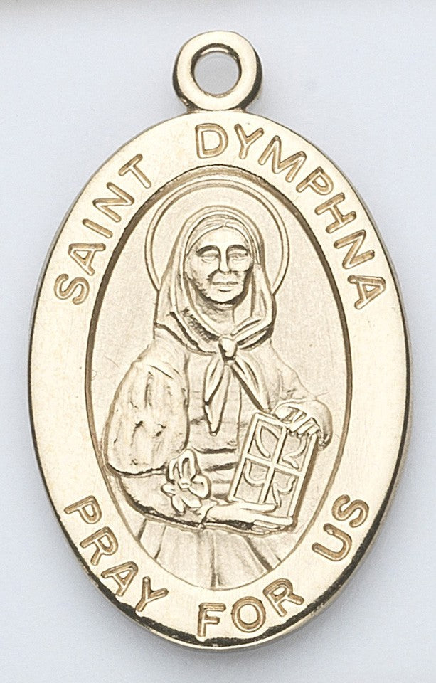 St. Dymphna 14K Oval w/14K Jump Ring - Boxed