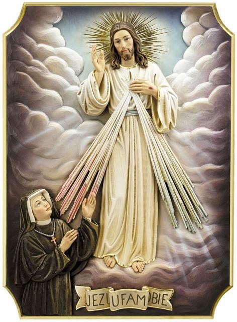 Divine Mercy Apparition Relief - Woodcarved