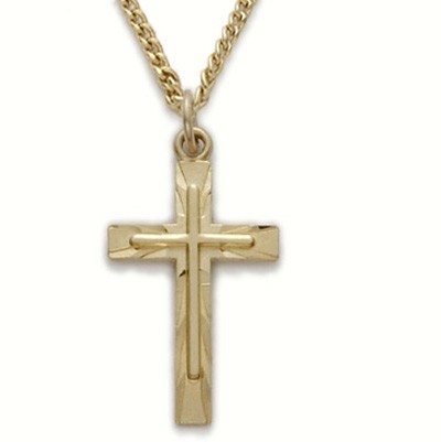 Ladies Cross Necklace Gold Over Sterling Silver w/18" Chain - Boxed