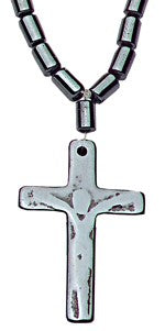 Beaded Hematite Crucifix Necklace