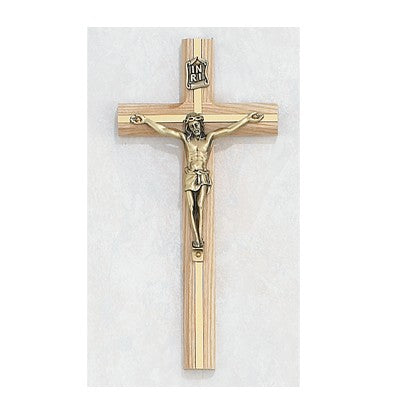 8" Oak Crucifix w/Gold Overlay