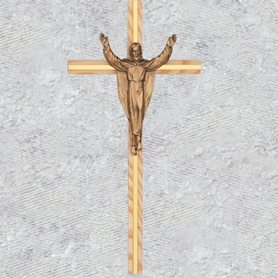 10" Metal Crucifix w/Oak Risen Jesus