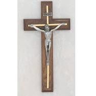 10" Walnut Crucifix w/Silver Overlay