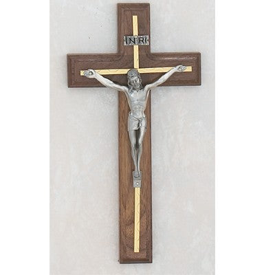 10" Walnut Crucifix w/Silver Overlay